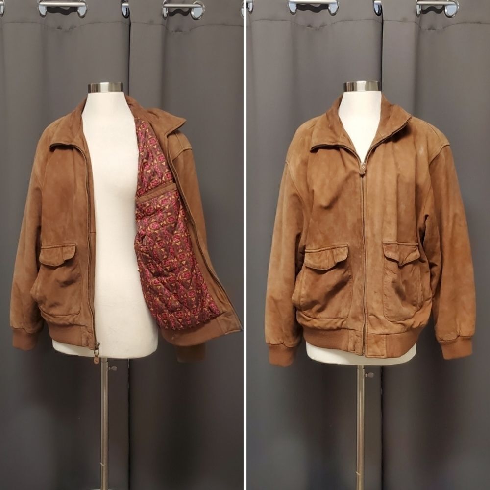 Vintage 90s y2k Hunt Club Aviator Bomber Insulated Brown Leather Jacket Large